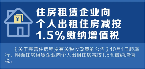 10月1日起,住房租赁企业向个人出租住房减按1.5%缴纳增值税!